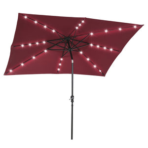 English Elm Outsunny 9' X 7' Solar Umbrella With Led Lights, Tilt & Crank For Ultimate Outdoor Comfort & Style W2225P174255-GIGA