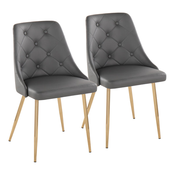 English Elm Marche Set Of 2 Contemporary Accent/Dining Chairs In Grey Faux Leather & Gold Metal – Stylish Comfort B202S01258