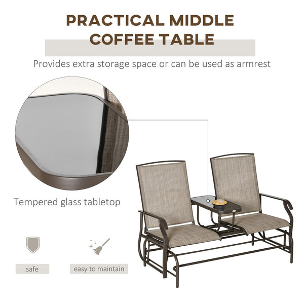 English Elm Outsunny Stylish Outdoor Glider Loveseat With Center Table, Comfortable Sling-Mesh For Relaxation W2225P174327-GIGA