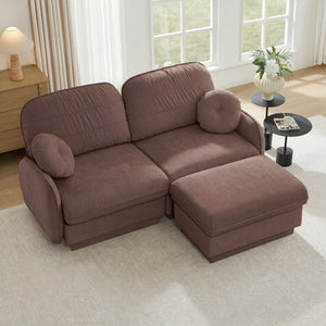 English Elm Chenille Cloud Modular Loveseat with Deep Foam Cushions Quilted Back and Ottoman Rose Dust W714S01775