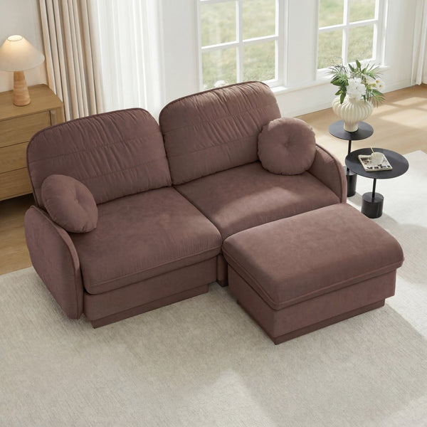 English Elm Chenille Cloud Modular Loveseat with Deep Foam Cushions Quilted Back and Ottoman Rose Dust W714S01775