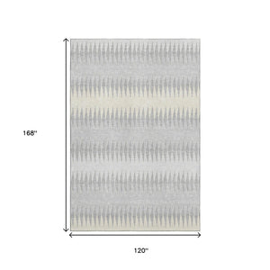 HomeRoots 10' X 14' Striped Washable Area Rug in Silver, Ivory & Gray – UV Protected, Durable & Stylish Design 669000