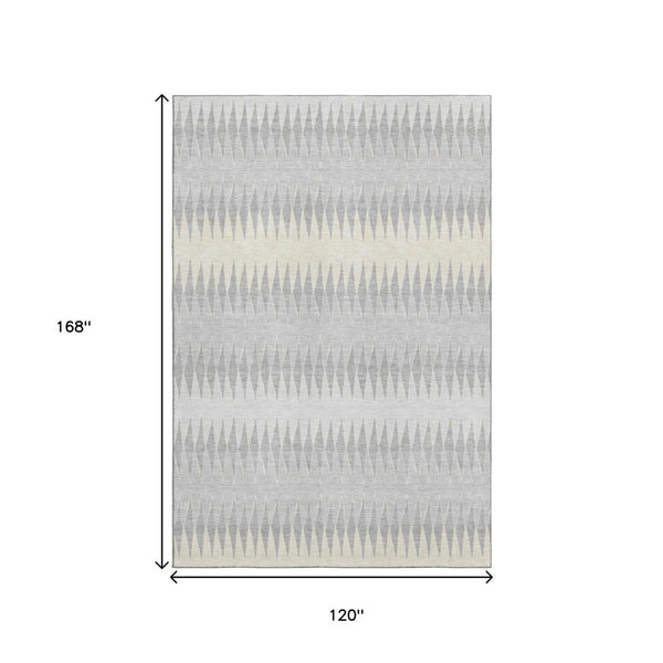 HomeRoots 10' X 14' Striped Washable Area Rug in Silver, Ivory & Gray – UV Protected, Durable & Stylish Design 669000
