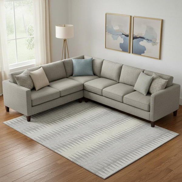HomeRoots 10' X 14' Striped Washable Area Rug in Silver, Ivory & Gray – UV Protected, Durable & Stylish Design 669000