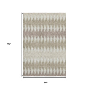 HomeRoots 5' X 8' Striped Taupe Ivory Beige Area Rug - Durable, Stain-Resistant, UV Protected for High-Traffic Areas 669002