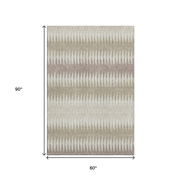 HomeRoots 5' X 8' Striped Taupe Ivory Beige Area Rug - Durable, Stain-Resistant, UV Protected for High-Traffic Areas 669002