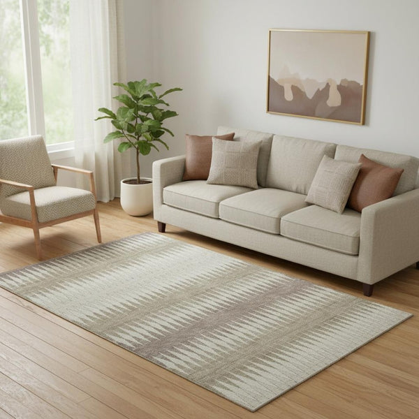 HomeRoots 5' X 8' Striped Taupe Ivory Beige Area Rug - Durable, Stain-Resistant, UV Protected for High-Traffic Areas 669002