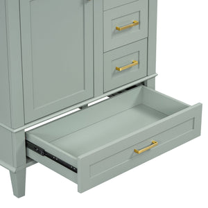 English Elm 30" Modern Bathroom Vanity with Solid Wood Frame, 3 Soft-Close Drawers and Ceramic Sink, Sleek Design Sage Green N729P170557G