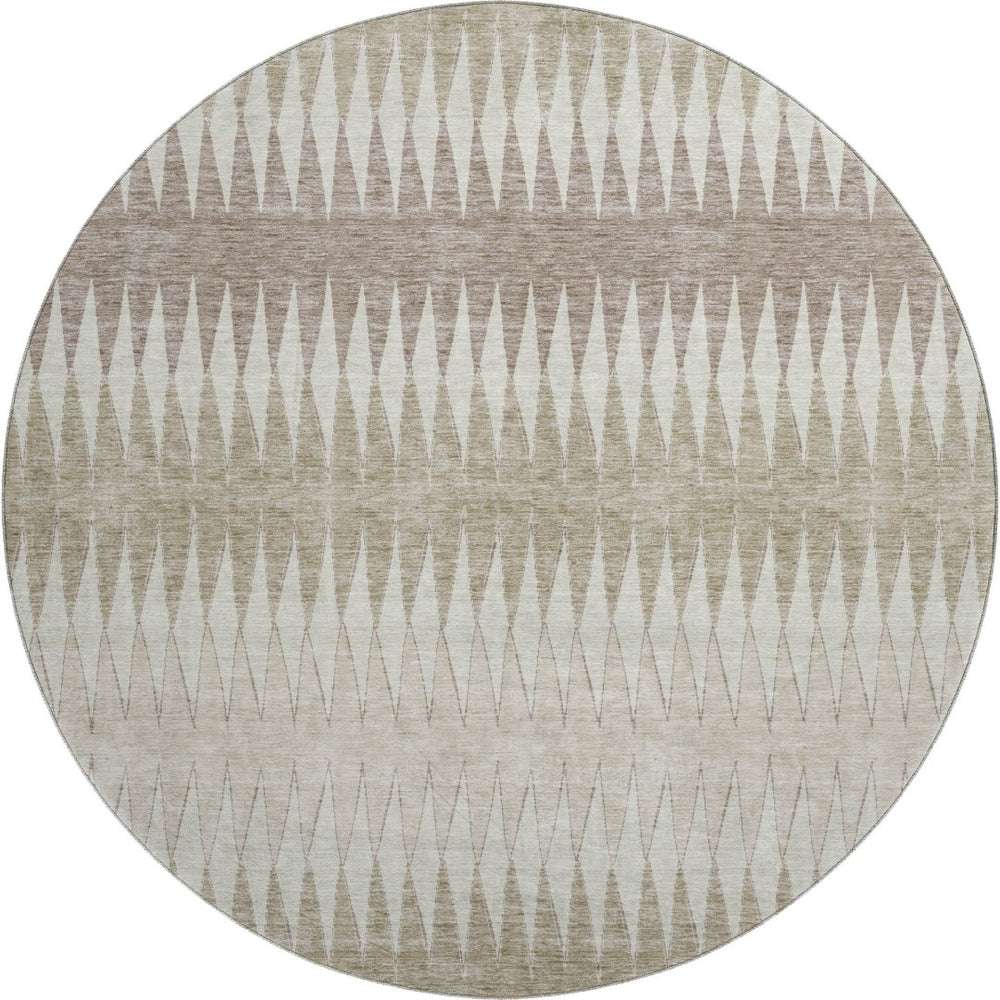 HomeRoots 8' Stylish Taupe Ivory Beige Striped Washable Round Rug – UV Protected, Stain Resistant & Durable 669003