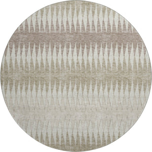 HomeRoots 8' Stylish Taupe Ivory Beige Striped Washable Round Rug – UV Protected, Stain Resistant & Durable 669003