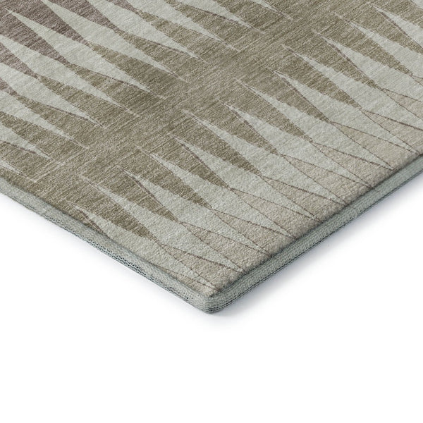HomeRoots 8' Stylish Taupe Ivory Beige Striped Washable Round Rug – UV Protected, Stain Resistant & Durable 669003