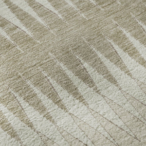 HomeRoots 8' Stylish Taupe Ivory Beige Striped Washable Round Rug – UV Protected, Stain Resistant & Durable 669003