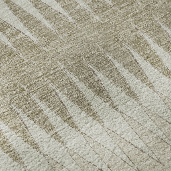 HomeRoots 8' Stylish Taupe Ivory Beige Striped Washable Round Rug – UV Protected, Stain Resistant & Durable 669003