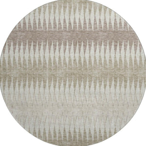 HomeRoots 8' Stylish Taupe Ivory Beige Striped Washable Round Rug – UV Protected, Stain Resistant & Durable 669003