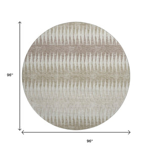 HomeRoots 8' Stylish Taupe Ivory Beige Striped Washable Round Rug – UV Protected, Stain Resistant & Durable 669003
