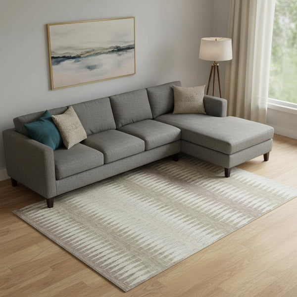 HomeRoots 8' X 10' Striped Area Rug in Taupe, Ivory & Beige - Washable, UV Protected, Perfect for Busy Homes! 669004