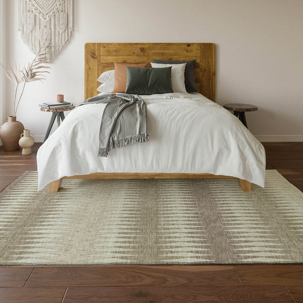 HomeRoots 8' X 10' Striped Area Rug in Taupe, Ivory & Beige - Washable, UV Protected, Perfect for Busy Homes! 669004