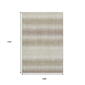 HomeRoots 9' X 12' Durable Taupe Ivory Beige Striped Area Rug - UV Protected, Stain-Resistant, Easy Care! 669005