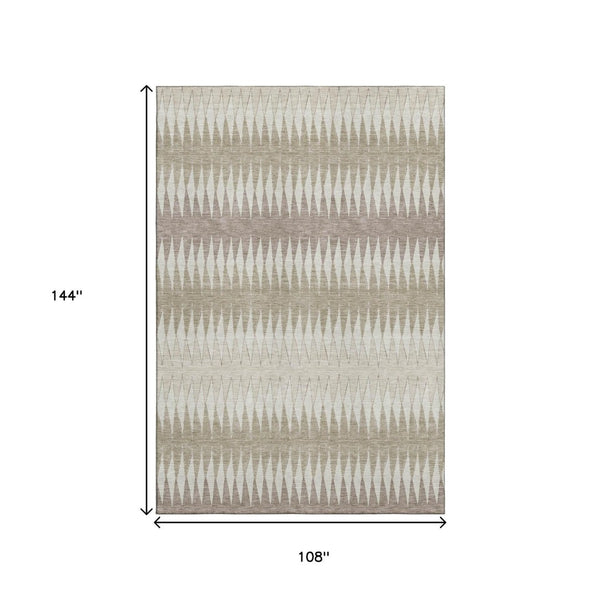 HomeRoots 9' X 12' Durable Taupe Ivory Beige Striped Area Rug - UV Protected, Stain-Resistant, Easy Care! 669005