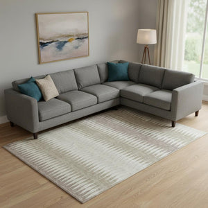 HomeRoots 9' X 12' Durable Taupe Ivory Beige Striped Area Rug - UV Protected, Stain-Resistant, Easy Care! 669005