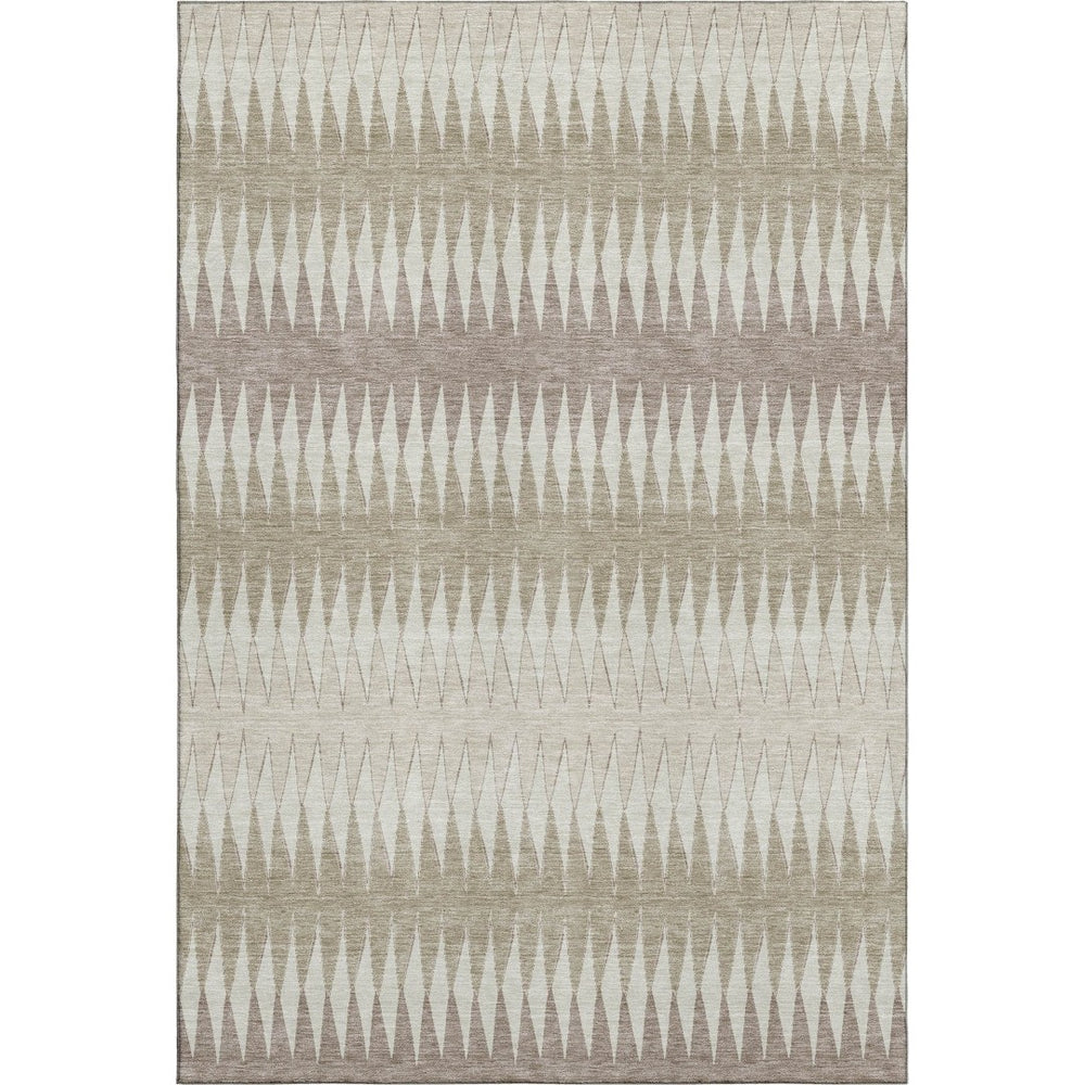 HomeRoots 9' X 12' Durable Taupe Ivory Beige Striped Area Rug - UV Protected, Stain-Resistant, Easy Care! 669005