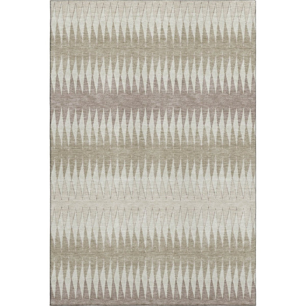 HomeRoots 9' X 12' Durable Taupe Ivory Beige Striped Area Rug - UV Protected, Stain-Resistant, Easy Care! 669005