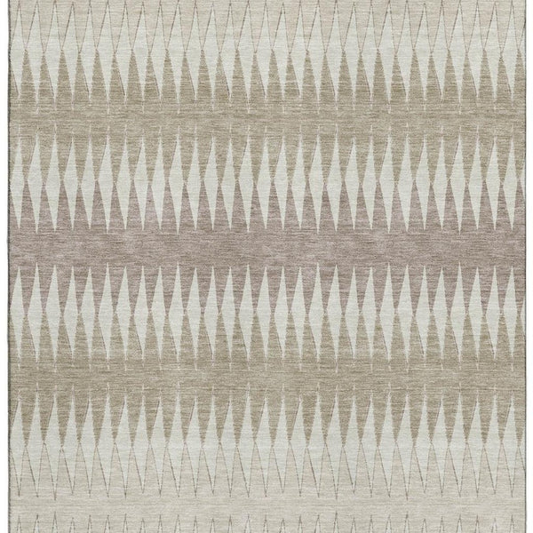 HomeRoots 9' X 12' Durable Taupe Ivory Beige Striped Area Rug - UV Protected, Stain-Resistant, Easy Care! 669005