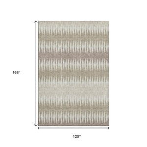 HomeRoots 10' X 14' Striped Taupe Ivory Beige Washable Area Rug with UV Protection for Stylish Living Spaces 669006