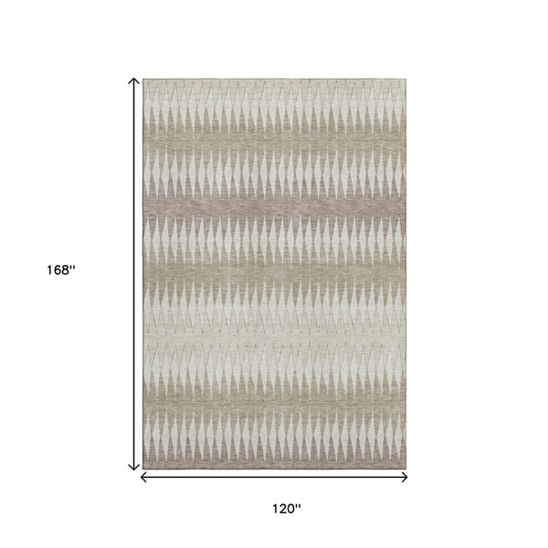 HomeRoots 10' X 14' Striped Taupe Ivory Beige Washable Area Rug with UV Protection for Stylish Living Spaces 669006
