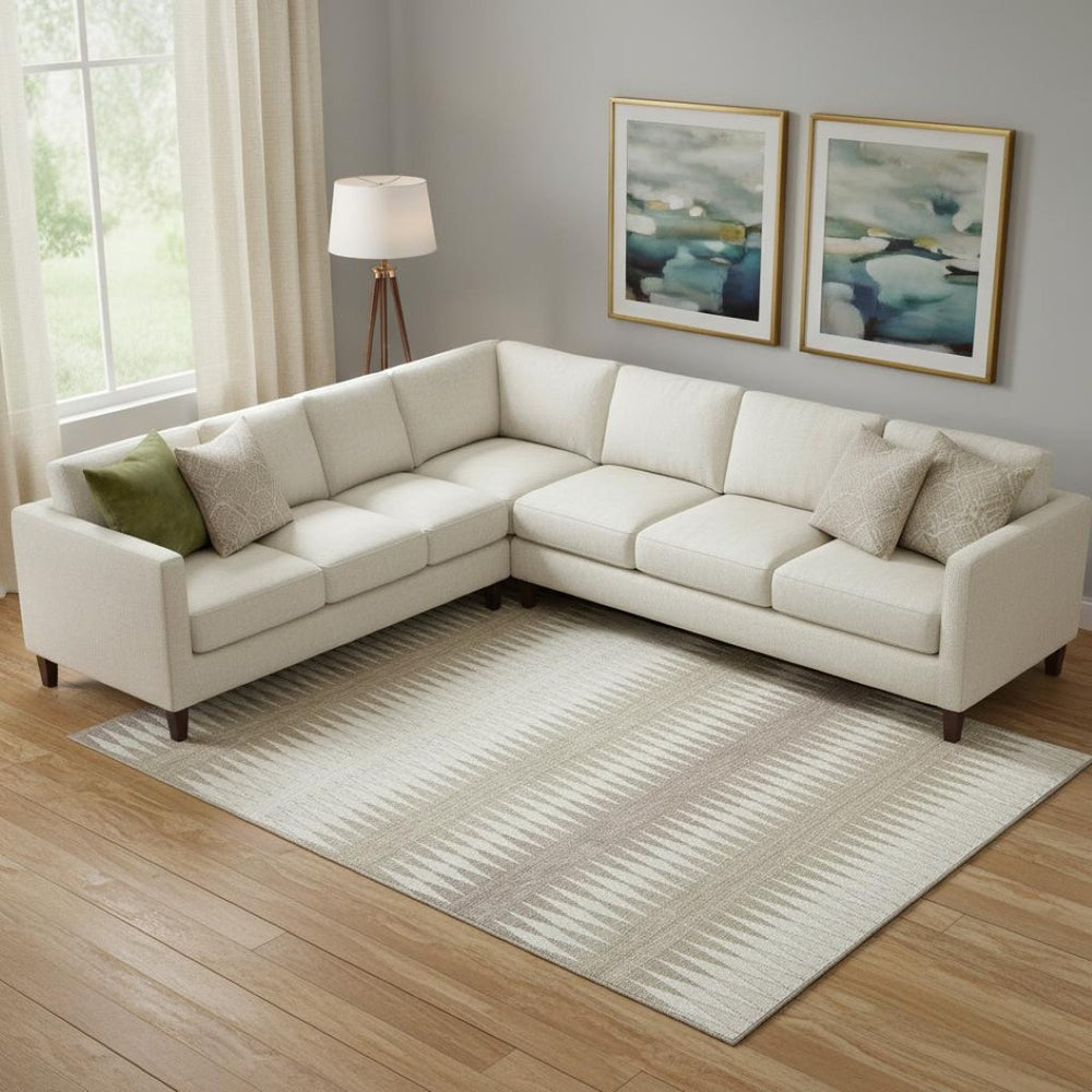 HomeRoots 10' X 14' Striped Taupe Ivory Beige Washable Area Rug with UV Protection for Stylish Living Spaces 669006