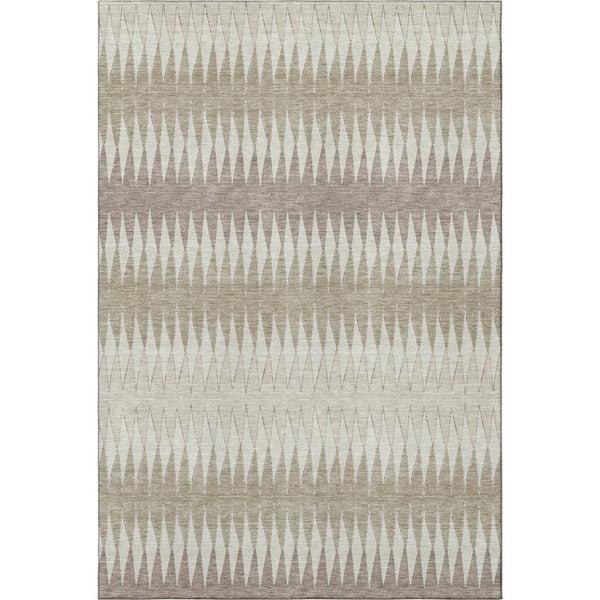 HomeRoots 10' X 14' Striped Taupe Ivory Beige Washable Area Rug with UV Protection for Stylish Living Spaces 669006