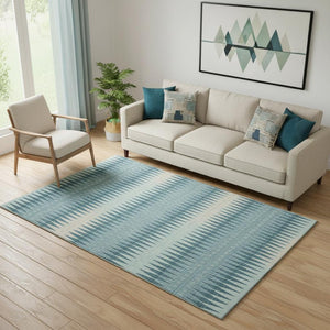 HomeRoots 5' Teal and Beige Striped Area Rug - Durable, Stain-Resistant, UV Protected for Indoor & Outdoor Use 669008