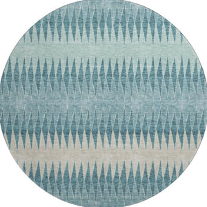 HomeRoots 8' Teal and Beige Striped Round Rug - Washable, UV-Protected, Durable Design for Homes with Kids & Pets 669009