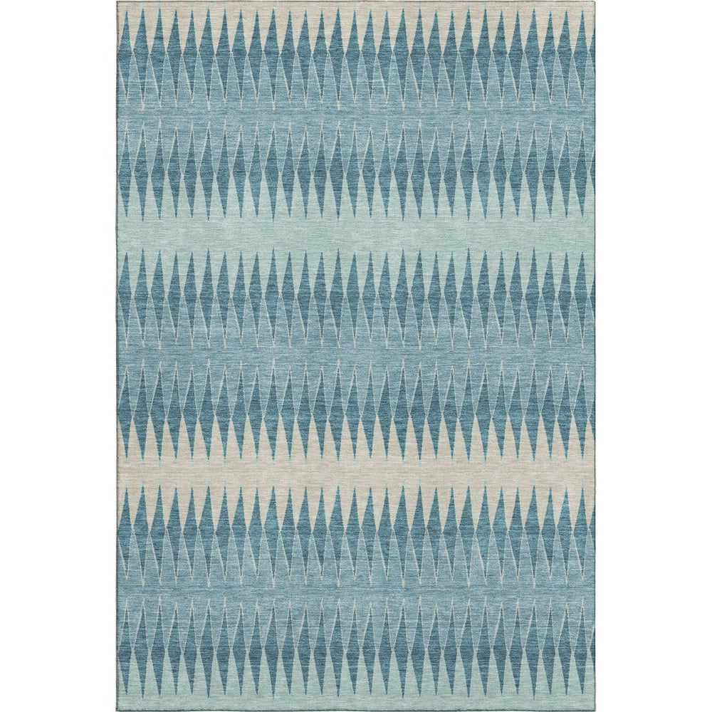HomeRoots 9' X 12' Striped Teal and Beige Washable Area Rug with UV Protection for High-Traffic Spaces 669011