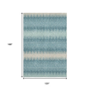 HomeRoots 10' Coastal-Inspired Teal & Beige Striped Washable Area Rug with UV Protection for High Traffic Areas 669012