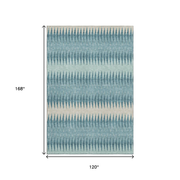 HomeRoots 10' Coastal-Inspired Teal & Beige Striped Washable Area Rug with UV Protection for High Traffic Areas 669012