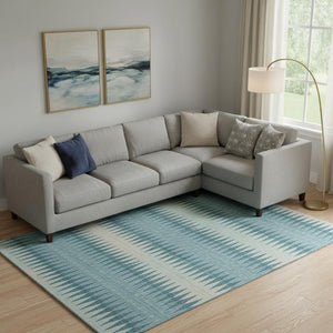 HomeRoots 10' Coastal-Inspired Teal & Beige Striped Washable Area Rug with UV Protection for High Traffic Areas 669012