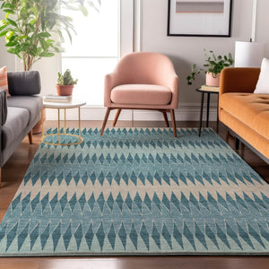 HomeRoots 10' Coastal-Inspired Teal & Beige Striped Washable Area Rug with UV Protection for High Traffic Areas 669012