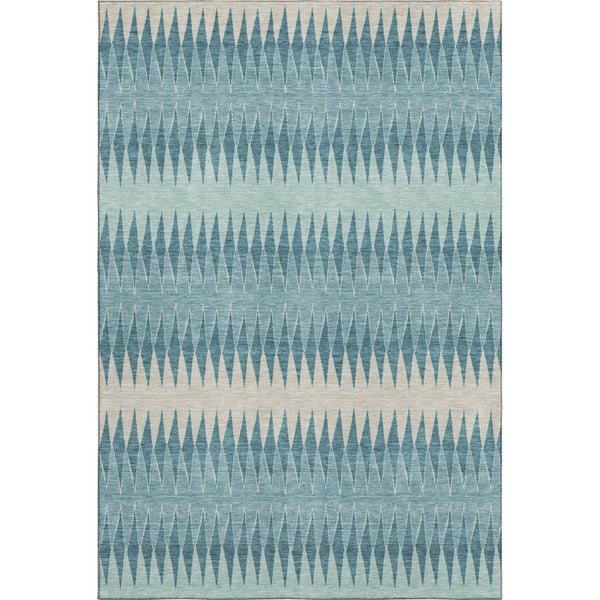 HomeRoots 10' Coastal-Inspired Teal & Beige Striped Washable Area Rug with UV Protection for High Traffic Areas 669012