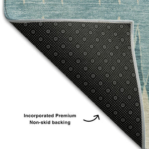 HomeRoots 10' Coastal-Inspired Teal & Beige Striped Washable Area Rug with UV Protection for High Traffic Areas 669012