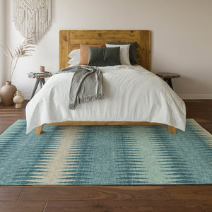 HomeRoots 10' Coastal-Inspired Teal & Beige Striped Washable Area Rug with UV Protection for High Traffic Areas 669012