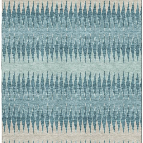 HomeRoots 10' Coastal-Inspired Teal & Beige Striped Washable Area Rug with UV Protection for High Traffic Areas 669012