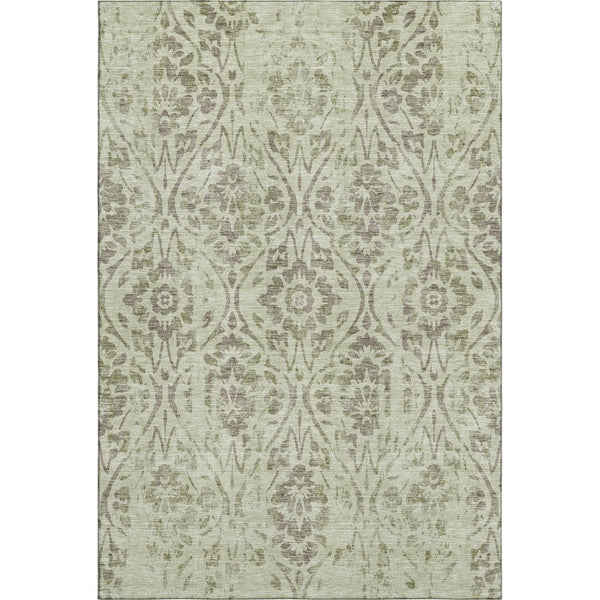 HomeRoots 5' X 8' Artichoke Green Floral Area Rug - Washable, UV-Protected & Stain-Resistant for Homes 669014