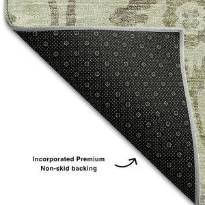 HomeRoots 5' X 8' Artichoke Green Floral Area Rug - Washable, UV-Protected & Stain-Resistant for Homes 669014
