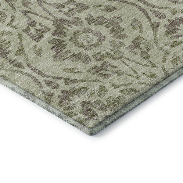 HomeRoots 5' X 8' Artichoke Green Floral Area Rug - Washable, UV-Protected & Stain-Resistant for Homes 669014