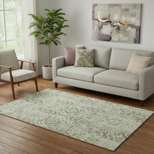 HomeRoots 5' X 8' Artichoke Green Floral Area Rug - Washable, UV-Protected & Stain-Resistant for Homes 669014