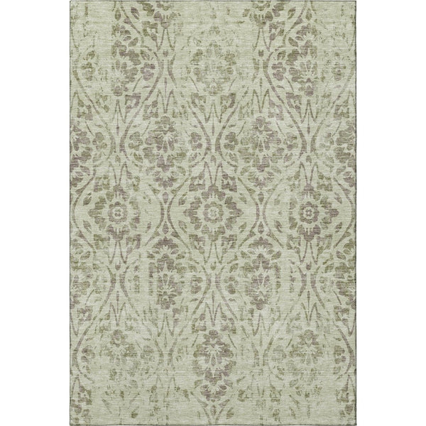 HomeRoots 5' X 8' Artichoke Green Floral Area Rug - Washable, UV-Protected & Stain-Resistant for Homes 669014