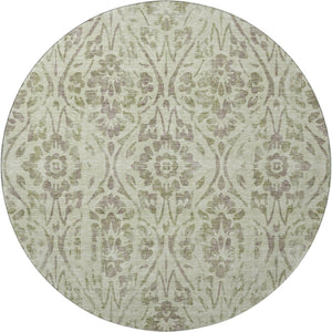 HomeRoots 8' Artichoke Green & Beige Floral Washable Round Rug - UV-Protected, Stain-Resistant & Durable 669015