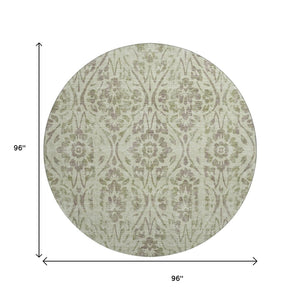 HomeRoots 8' Artichoke Green & Beige Floral Washable Round Rug - UV-Protected, Stain-Resistant & Durable 669015