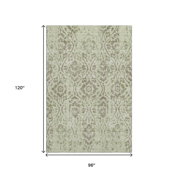 HomeRoots 8' X 10' Artichoke Green Floral Area Rug - Washable, UV Protected, Durable, Stain Resistant Design 669016